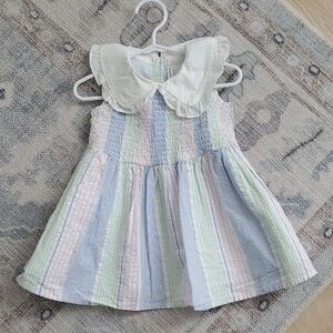 Janie and Jack Baby Girls Pastel Seersucker Smocked Dress Sz12-18m